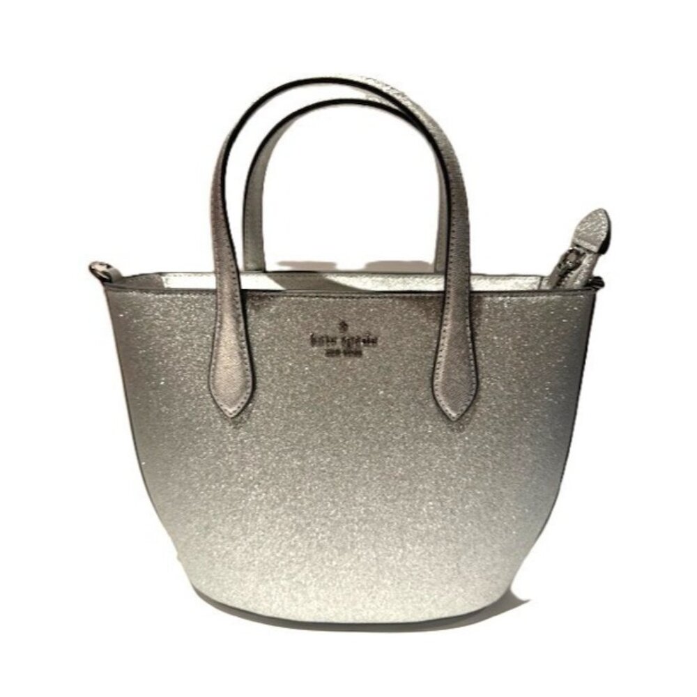 Kate Spade Glimmer Small Silver Glitter Fabric Satchel Crossbody Bag Purse